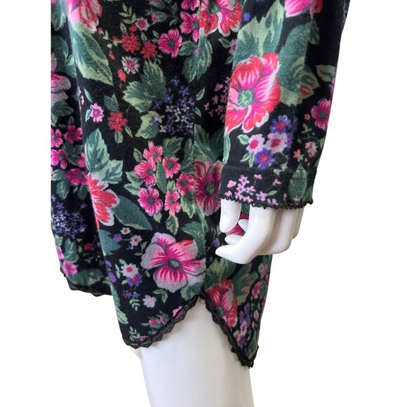 Victorias Secret Vintage 80s/90s Floral Button-Front Sleep Shirt Black/Pink M/L - Picture 3 of 8
